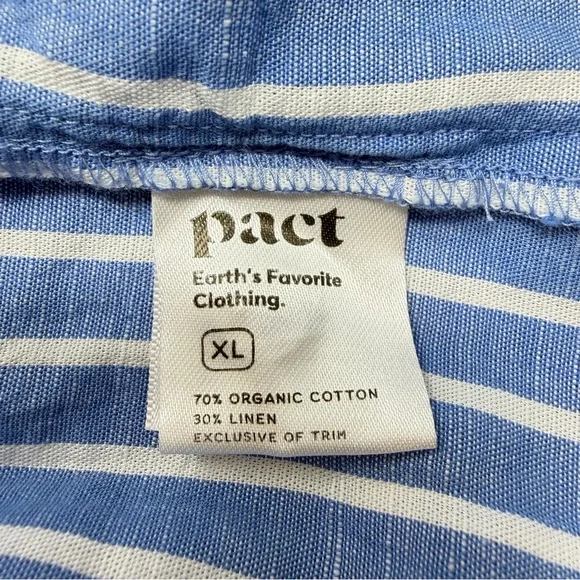 Pact Canopy Notch Neck Dress Bondi Stripe Linen Organic Cotton Blue Size XL - Picture 9 of 12